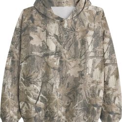 Camo Fleece Hoodie For Men Women Long Sleeve Drop Shoulder Oversized Hooded Sweatshirt Pullover With Pocket