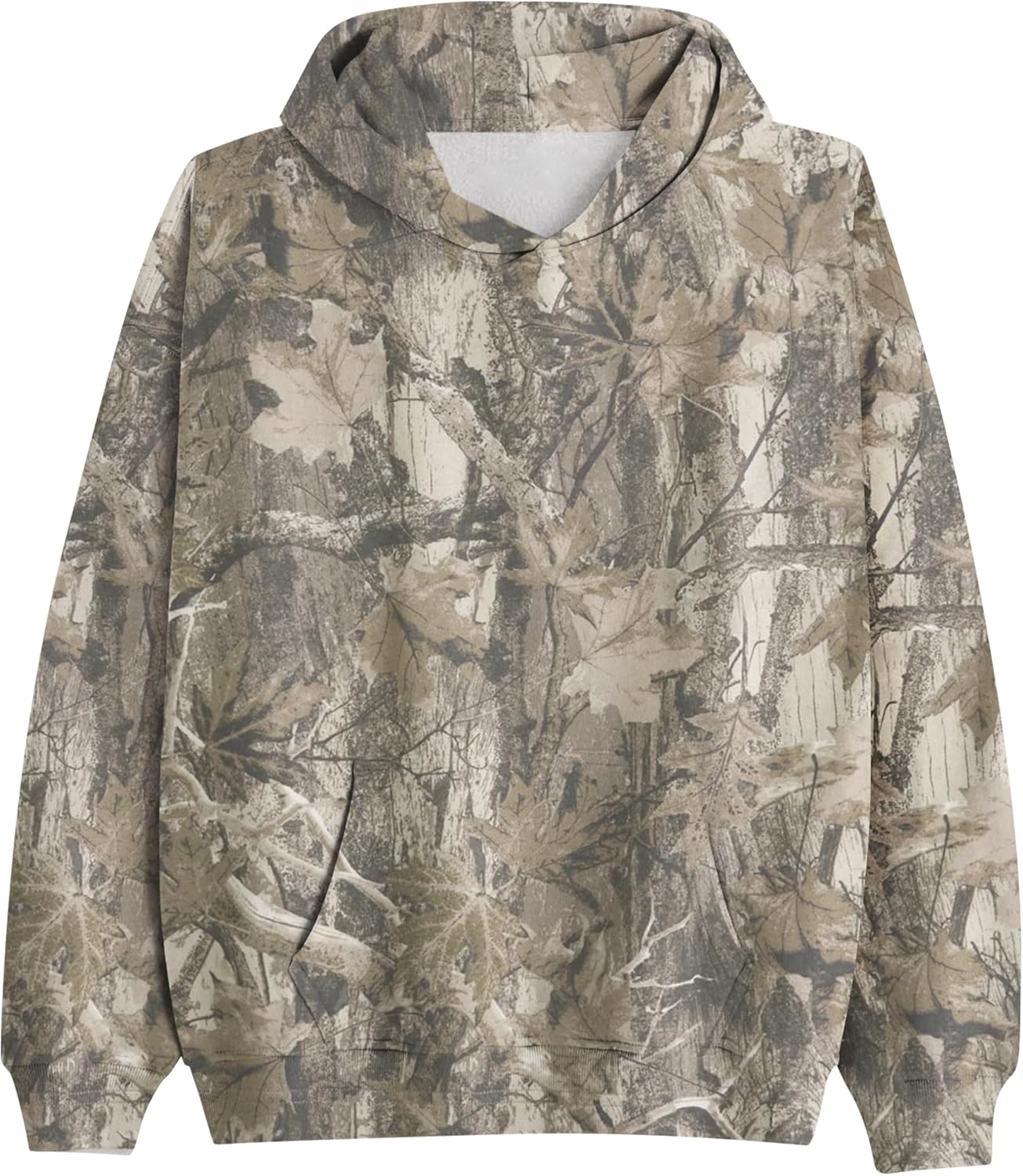 Camo Fleece Hoodie For Men Women Long Sleeve Drop Shoulder Oversized Hooded Sweatshirt Pullover With Pocket