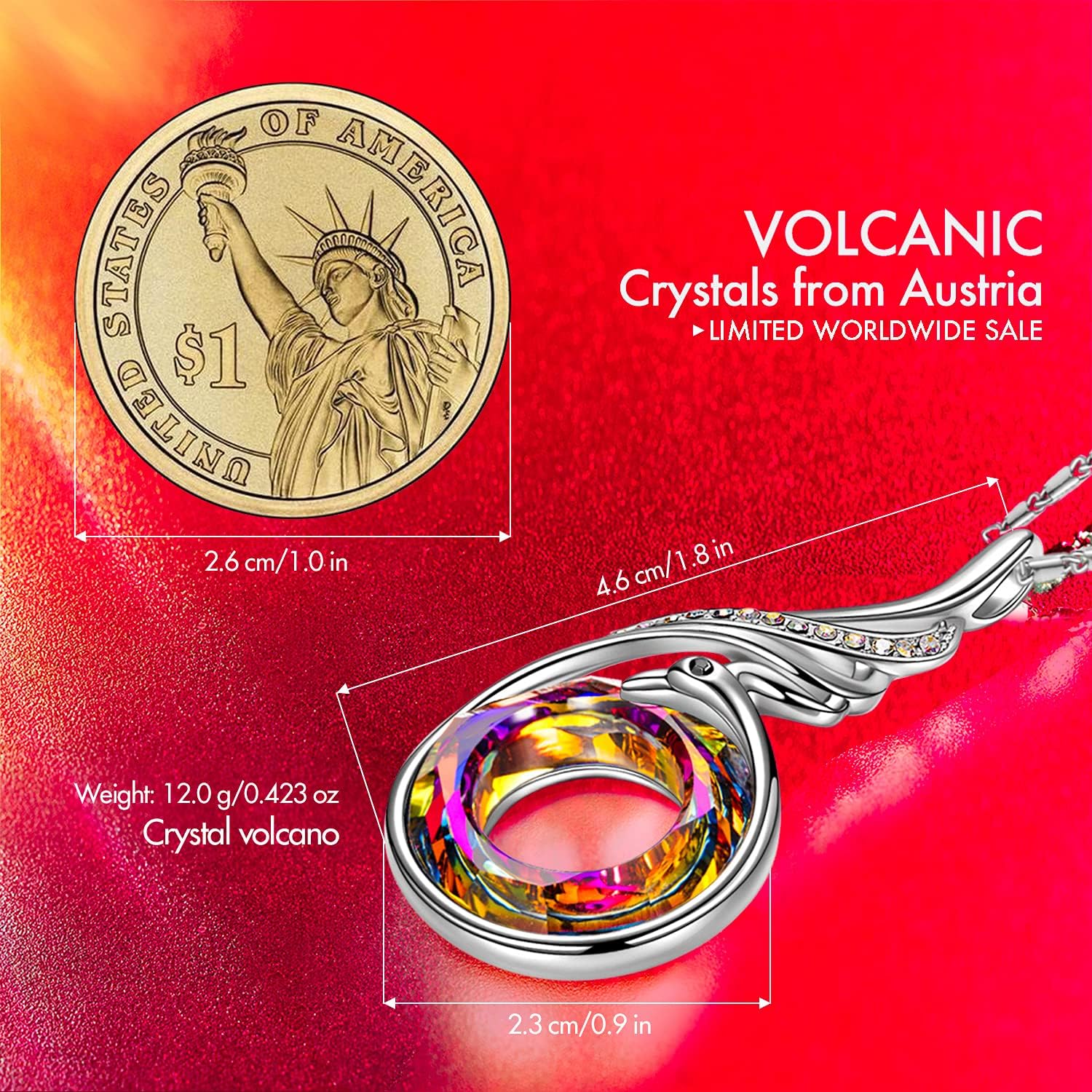"Rise From the Ashes Phoenix Necklace Made with Crystals from Austria, 18"+2" Necklace, Packaged with Jewelry Box, Birthday Gift for Women, Symbol of Luck and Renewal - Image 2