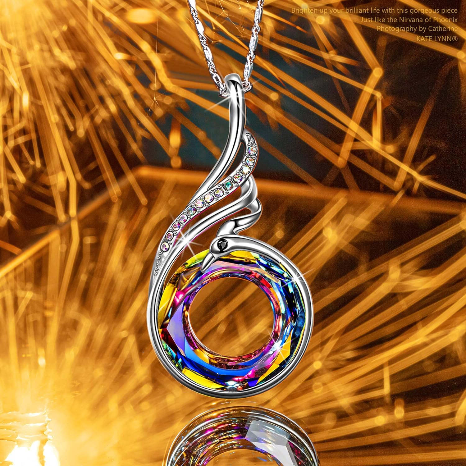 "Rise From the Ashes Phoenix Necklace Made with Crystals from Austria, 18"+2" Necklace, Packaged with Jewelry Box, Birthday Gift for Women, Symbol of Luck and Renewal - Image 3