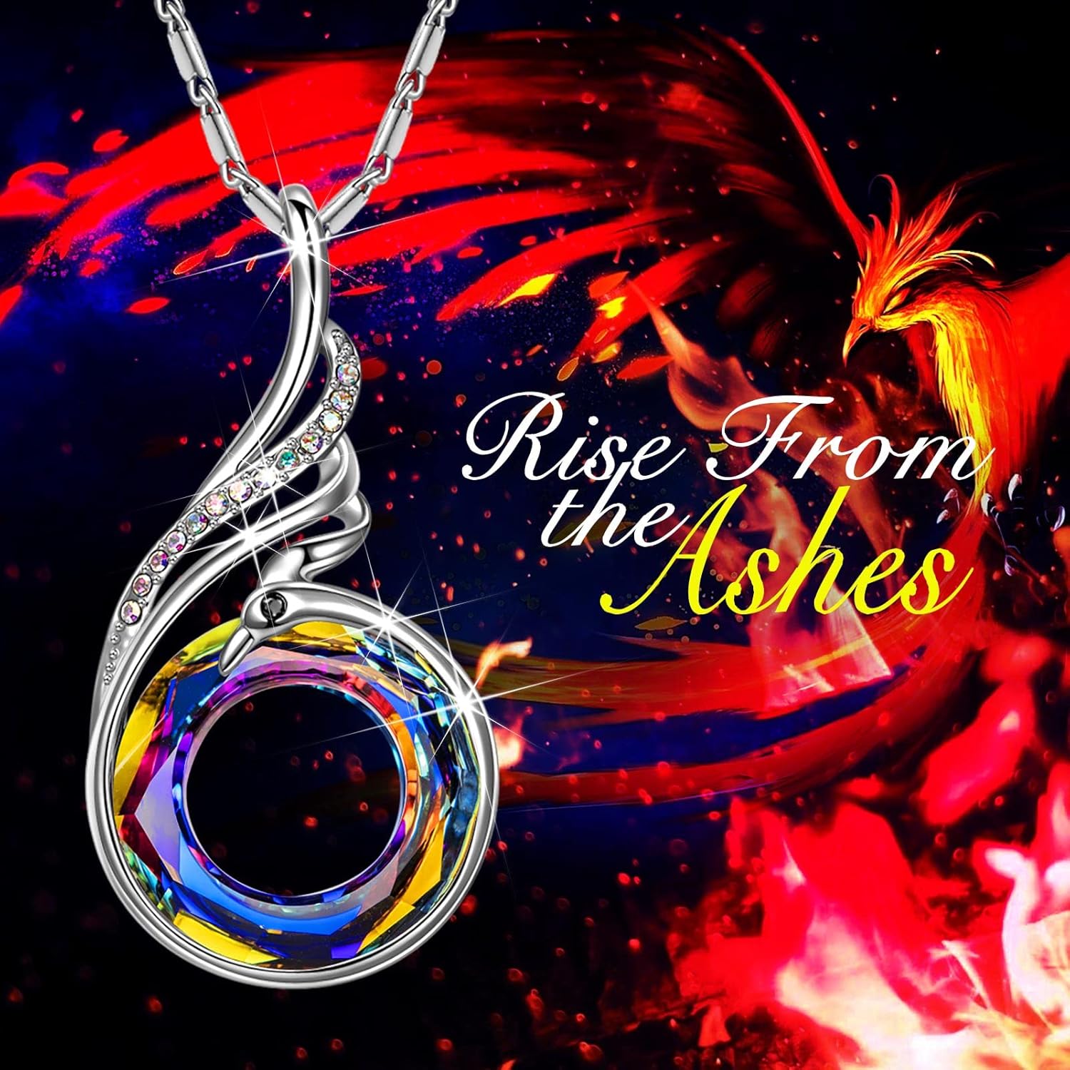 "Rise From the Ashes Phoenix Necklace Made with Crystals from Austria, 18"+2" Necklace, Packaged with Jewelry Box, Birthday Gift for Women, Symbol of Luck and Renewal - Image 4