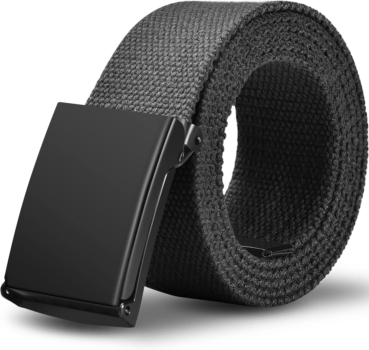 Mens Belt,Work Belts for Men,Mens Holeless Adjustable Canvas Web Cloth Fabric Belts,Black Casual Dress Business Belt