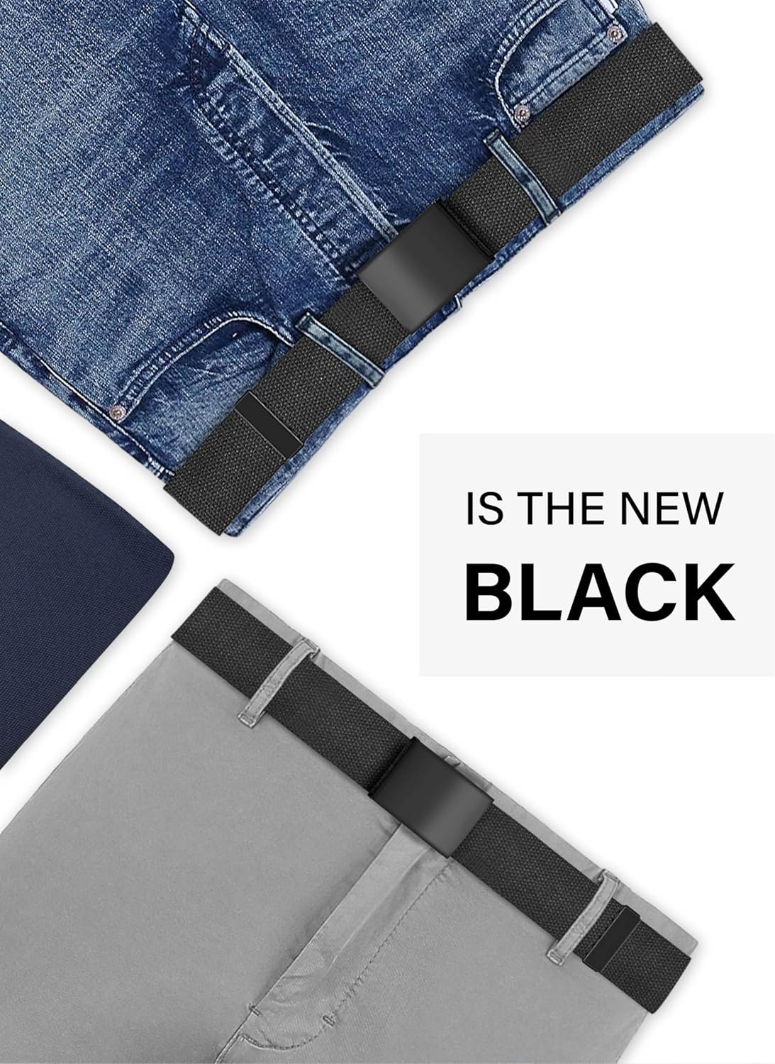 Mens Belt,Work Belts for Men,Mens Holeless Adjustable Canvas Web Cloth Fabric Belts,Black Casual Dress Business Belt - Image 5