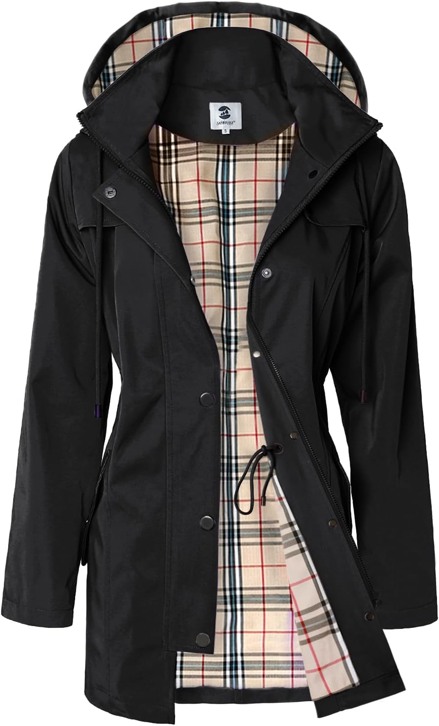 Women's Long Hooded Rain Jacket Outdoor Raincoat Windbreaker